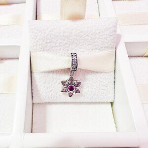 925 Sterling Silver Pink Flower Dangle Charm Fits Pandora Bracelets And Bangles